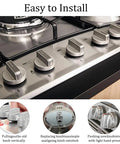 Heavy Duty Metal Gas Stove Knob Replacement Set 5 Pcs 8mm Shaft on a gas range showing easy installation.