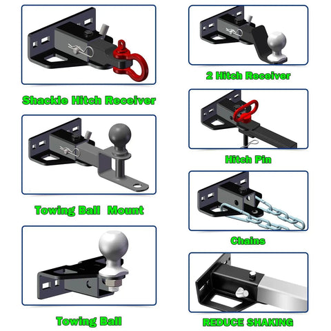 Heavy Duty 2 Inch Receiver Tow Hitch For Zero Turn Mowers, Golf Carts, ATVs And Trailers, Built Tough And Ready For Lawn Tractors, Garden Gear, And Farm Use On Any Terrain. Shackle hitch receiver view