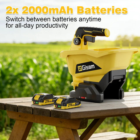 Cordless Seed Spreader For Lawns With Dual 4000mAh Batteries 6 Speed Settings And 8 Planting Options Three Point Seven Liter Capacity
