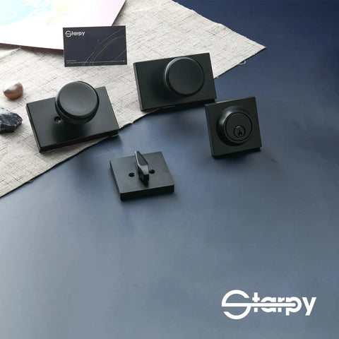 Black Exterior Door Knob Set With Deadbolt, Built To Last Heavy Duty Entry Lock For Front Or Back Doors on display.