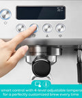 Pro Level 20 Bar Espresso Maker With Rapid Flashheat Brewing Fast Steam Wand showing LCD smart control for custom brewing.
