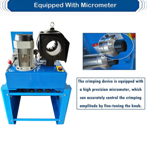 Professional Hydraulic Hose Crimping Machine Slick 0.55 To 2.72 Inch Electric Rubber Hose Press with micrometer for precise crimping.