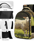 Forest Meadow Wool Sheep Printed Unisex Backpack Large Capacity with handle, shoulder strap, smooth zipper, and side pockets