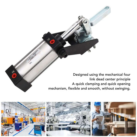 Beefy Pneumatic Toggle Clamp With 340kg Holding Force, G1/8in Air Cylinder Clamp showing steel construction and design.