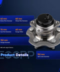 Drop In Ready Rear Wheel Hub Bearing And Assembly With ABS For Scion tC 2011 To 2016 And Lexus HS250h 2010 To 2012 And Toyota RAV4 2006 To 2016 FWD Only Premium Wheel Hub Assembly with product dimensions and details