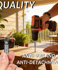 6 Piece Broken Screw Extractor Set with Double Ended Drill Bits for Easy Removal of Stripped and Rusty Screws in use outdoors