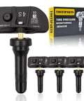 Preprogrammed TPMS Tire Pressure Monitoring System Sensors 433 Mhz 4 Pack with black exterior and gold sensor tip, designed for GM vehicles.