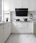 Modern kitchen with white cabinetry featuring 10 Pack Modern Acrylic Cabinet Handles With Clear Square Tube And Polished Chrome Base, 4 Inch Hole Centers