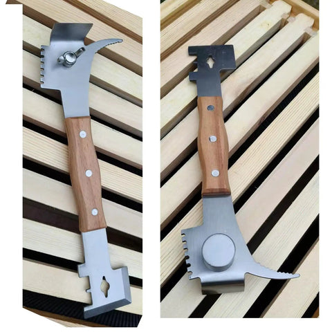 7 in 1 Beekeeping Tool With Wooden Handle The Ultimate Go To Bee Hive Scraper J Hook Frame Lifter And More For Pros