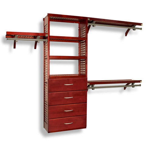 Heavy Duty Hardwood Closet Organizer Rack With Four Smooth Glide Drawers And Sturdy Metal Garment Poles Built To Last Red Mahogany Finish