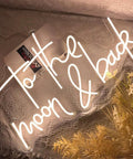To The Moon And Back LED Neon Light Sign With Adjustable Brightness Flexible Silicone Neon Strip on lace backdrop
