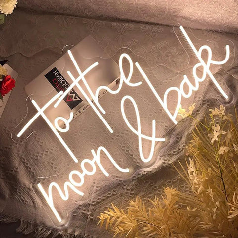 To The Moon And Back LED Neon Light Sign With Adjustable Brightness Flexible Silicone Neon Strip on lace backdrop