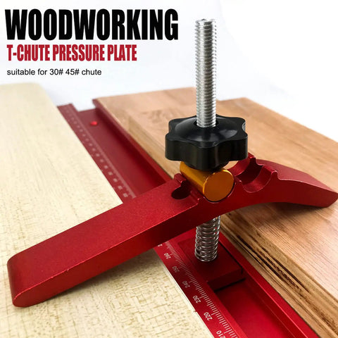 Heavy Duty Woodworking T Track Hold Down Clamp Adjust Chute Aluminum Alloy Tool for Workbench Router Table and Saw CNC Fixturing with adjustable pressure plate