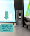 Close-up of black metal leg with foot leveler, part of Heavy Duty 19 Gallon Thermoplastic Utility Sink With Adjustable Metal Legs Great For Laundry Rooms Basements Or Garage Workshops No Faucet Included White Versatile Shop Sink Built To Handle Tough Cleaning Jobs And Easy To Clean
