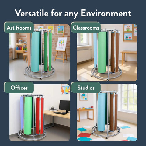 4 images of 5 Roll Paper Dispenser And Cutter For Classrooms With Mobile Storage Safe Teacher Friendly Cutting System
