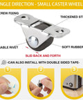 Butter Smooth Furniture Casters 4 Pack 1.25 Inch Low Profile Rubber Mini Swivel Wheels showing small caster wheel with thickened steel and soft rubber.