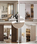 Heavy Duty Stainless Steel Top Mount Sliding Barn Door Hardware Kit For Interior Or Exterior Use Ultra Quiet Smooth Rolling Track Fits Single Doors Up To 25 Inches Wide Easy To Install shown in various room settings