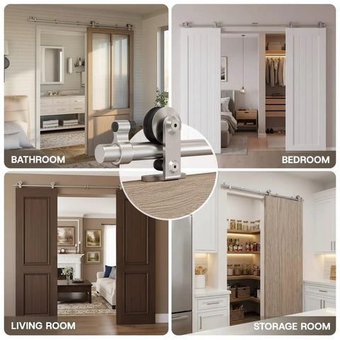 Heavy Duty Stainless Steel Top Mount Sliding Barn Door Hardware Kit For Single Door Up To 37 Inches Wide With A 6 Foot Track