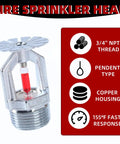Close-up of a 3/4 Inch NPT copper chrome fire sprinkler head with red bulb for fast activation, part of 6 Pack Heavy Duty Fire Sprinkler Heads Pendent 3/4 Inch NPT Copper Chrome Finish 155F 68C Bulb K80 Automatic Activation For Commercial And Residential Fire Suppression Systems Hella Reliable Protection.