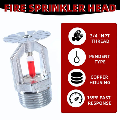 Close-up of a 3/4 Inch NPT copper chrome fire sprinkler head with red bulb for fast activation, part of 6 Pack Heavy Duty Fire Sprinkler Heads Pendent 3/4 Inch NPT Copper Chrome Finish 155F 68C Bulb K80 Automatic Activation For Commercial And Residential Fire Suppression Systems Hella Reliable Protection.