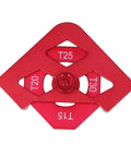 Heavy Duty Aluminum Router Template And Round Corner Radius Jig Tool Set Kit For Woodworking T20 T25 T30 radius plates in red.