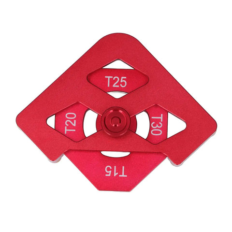 Heavy Duty Aluminum Router Template And Round Corner Radius Jig Tool Set Kit For Woodworking T20 T25 T30 radius plates in red.
