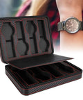Premium Eight Grid Watch Display Tray With Genuine Leather Exterior And Heavy Duty Divider Plate For Smart Countertop Flex And Scratch Proof Setup To Keep Your Collection Locked In Style, open view showing slots.