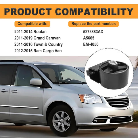Product compatibility chart and image of Front Engine Motor Mount For VW Routan 2011 2014 And Chrysler Town And Country 2011 2016