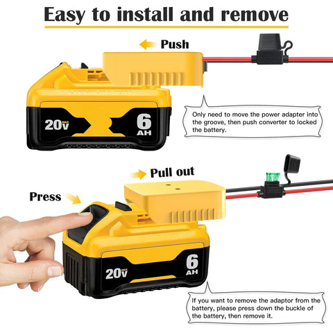 Power Wheels Battery Adapter for Dewalt 20V Battery Converter Kit With Fuse Switch and 12 AWG Wire Harness installation guide