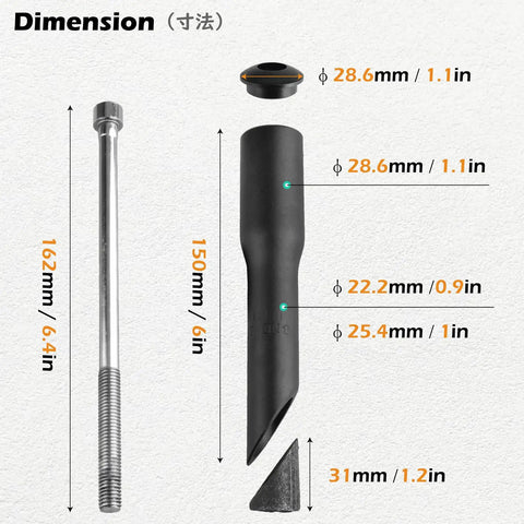 Dimensions and components of Quill Stem Riser Extender For Road And Mountain Bikes, 6061 Aluminum Alloy, Polished Anodized Black.