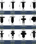Assorted view of 330 Piece Car Nylon Rivets Fasteners Push Type Clips Kit With 12 Sizes 6.3mm To 10mm Holes for auto trim panels.