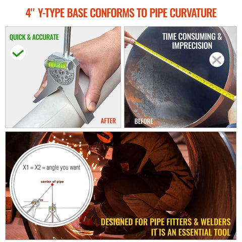 Front view of pipe center finder tool with centering head and built-in marking gauge for marking 1/2 inch and larger pipes