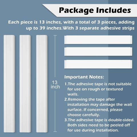 TV Cord Hider 39 Inch Wall Cable Concealer Kit with 3 white 13-inch strips and adhesive, for wall mounted TVs