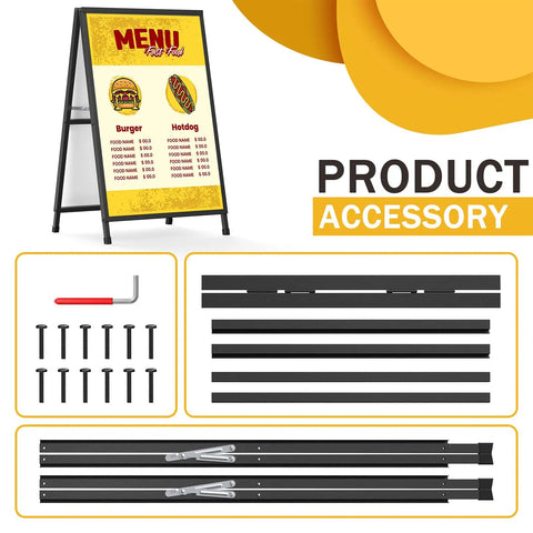 Heavy Duty 24x36 Outdoor A Frame Signs Double Sided Sandwich Board with disassembled parts and hex key.