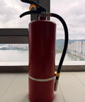 Multi Purpose ABC Dry Chemical Fire Extinguisher 2 Pack 10 Pounds showcased against a city view with quick release handle.