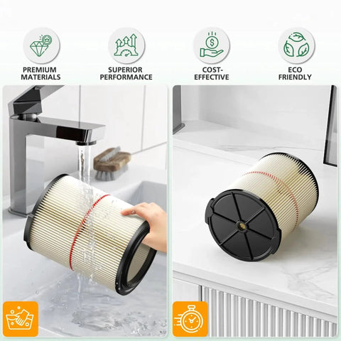 2 Pack Replacement Cartridge Filter For Craftsman 17816 9-17816 Wet Dry Vac Compatible, shown being washed and air dried.