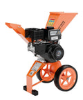 Powerful 6HP Gas Wood Chipper Self Feeding With 208CC 4 Stroke Engine Direct Drive Hinged Hopper, orange and black design
