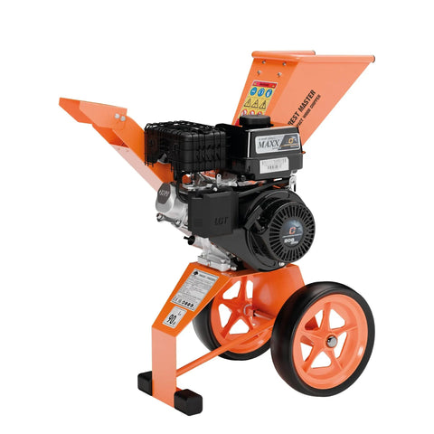 Powerful 6HP Gas Wood Chipper Self Feeding With 208CC 4 Stroke Engine Direct Drive Hinged Hopper, orange and black design