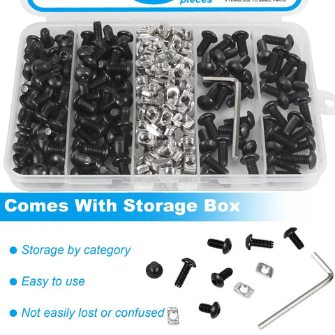 All In One 240Pcs M5 T Nuts And Screws Hardware Kit For 2020 Aluminum Extrusion Hammer Head T Slot Nuts in storage box