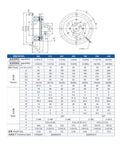 LB102-006 electromagnetic brake, 24V dry single-plate, front and side views with mounting flange