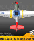 Top view of Four Channel RC Plane P51 Mustang Ready To Fly with X Pilot Stabilization and visible XPilot system