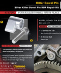Killer Dowel Pin KDP Repair Kit for Cummins 3.9L 5.9L 6.7L Diesel Engines, showing dowel pin tab and bolt with engine gear.