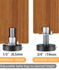 Quarter Inch Thread Leveling Feet 12 Pack With T Nuts Heavy Duty Adjustable Furniture Levelers showing minimum and maximum height