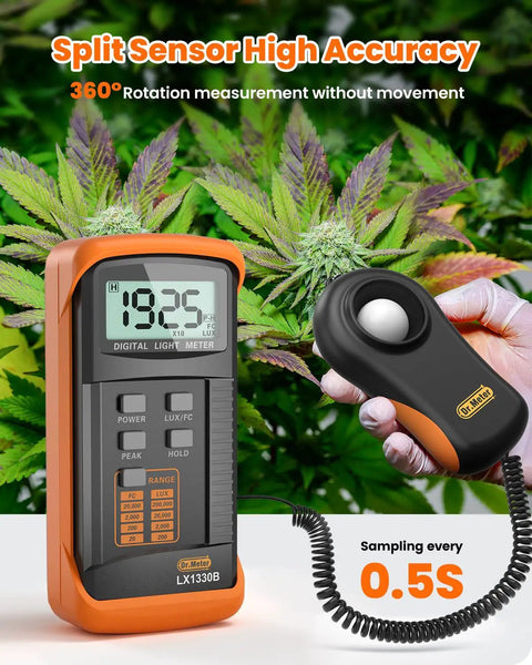 Pro Grade Illuminance Light Meter For Precise Plant Growth Digital Lux Meter With Range Zero To Two Hundred Thousand Lux And Fast Readings Twice Per Second FC To Lux Conversion Pocket Friendly Design For On The Go in orange and black for plant light checks