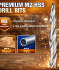 Five Pack Countersink Drill Bit Set With M2 HSS, ideal for wood cabinets, furniture and metal, showing drill bit and use for wood, PVC