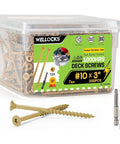 Tan 3 Inch Deck Screws No 10 300 Pack With Torx T25 Bit Included Epoxy Coated Rust Resistant Wood Screws For Outdoor Fences Sheds Decking Salt Spray Coating Over 1000 Hours in plastic container with bits.