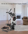 9V 2A Power Adapter for Max Trainer M3 M5 M6 M7 M8 HVT, Horizon Fitness machines, shown with elliptical in room.
