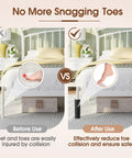 Comparison image showing Heavy Duty Rubber Bed Frame Toe Protectors Four Pack Cushioned Corner Guards for Furniture Legs use.