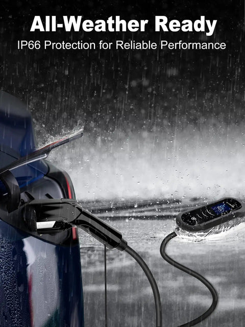 Level 2 EV Charger 32A Portable J1772 With Beefy 25 Ft Cable 110-240V For Home And Outdoor Use in rain with IP66 protection