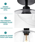 Semi Flush Mount Ceiling Light With Clear Glass Shade Modern Vintage Vibe Fixture showcasing rust-resistant metal and E26 socket